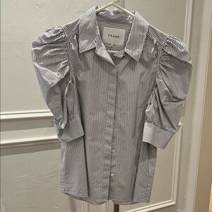 Frame Denim Black and White Striped Blouse